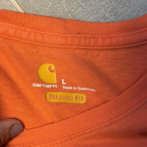 Carhartt Men’s L Pocket Tee Lot of 2 Workwear Logo T-Shirts Army Green Orange - Picture 10 of 12